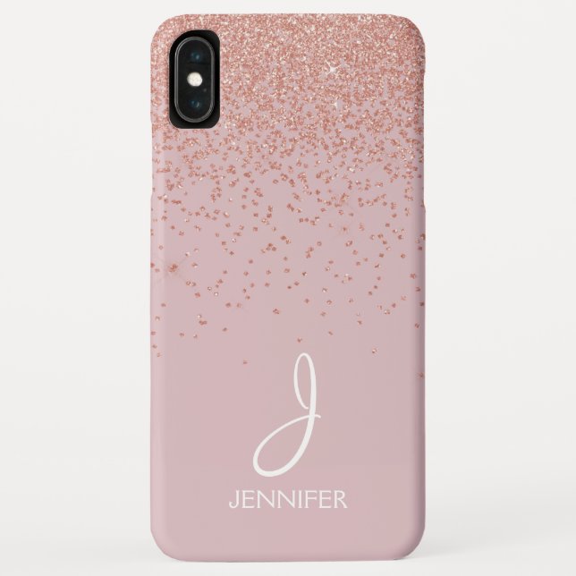 Rose Gold Glitter and Blush Pink Monogrammed Case-Mate iPhone Case (Back)