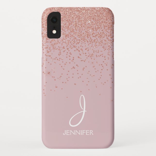 Rose Gold Glitter and Blush Pink Monogrammed Case-Mate iPhone Case (Back)