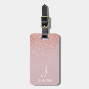 Rose Gold Glitter and Blush Pink Monogrammed Luggage Tag