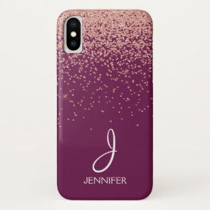 Rose Gold Glitter and Burgundy Monogrammed Case-Mate iPhone Case