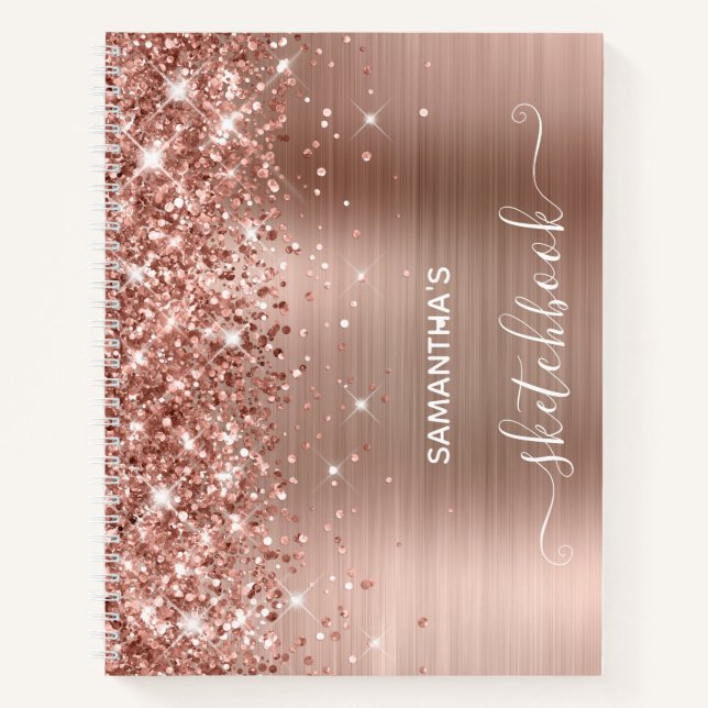 Rose Gold Glitter and Foil Girly Sketchbook Notebook (Front)