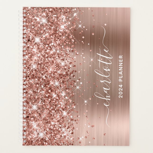 Rose Gold Glitter and Foil Swash Signature Planner (Front)