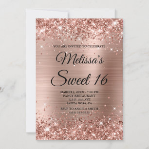Rose Gold Glitter and Foil Sweet 16 Fancy Monogram Invitation