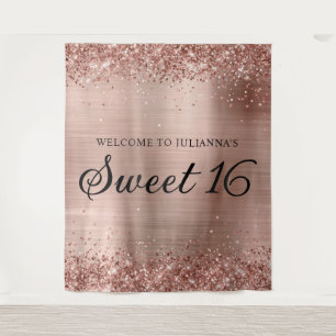 Rose Gold Glitter and Foil Sweet 16 Welcome Tapestry
