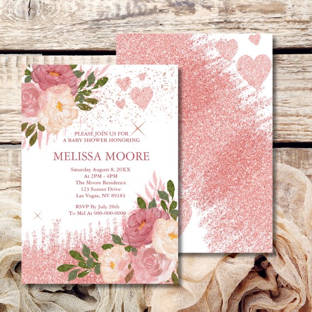 Rose Gold Glitter And Glam Baby Shower Invitation (Creator Uploaded)