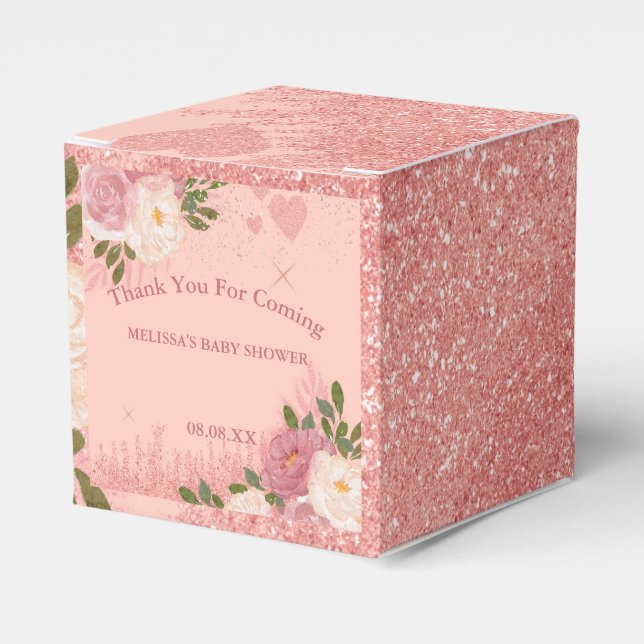 Rose Gold Glitter And Glam Custom Favor Box (Front Side)