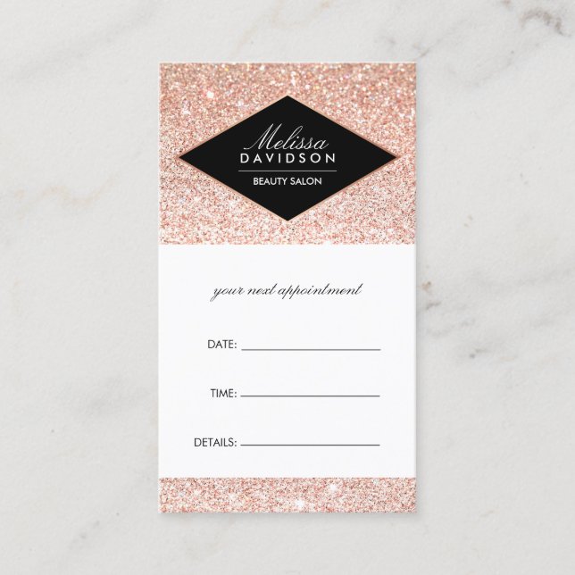 Rose Gold Glitter and Glamour Appointment Card (Front)