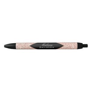 Rose Gold Glitter and Glamour Black Ink Pen