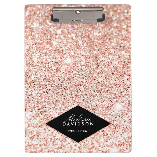Rose Gold Glitter and Glamour Personalized Clipboard (Front)