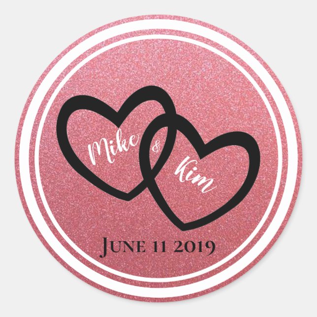 Rose Gold Glitter and Hearts Classic Round Sticker (Front)