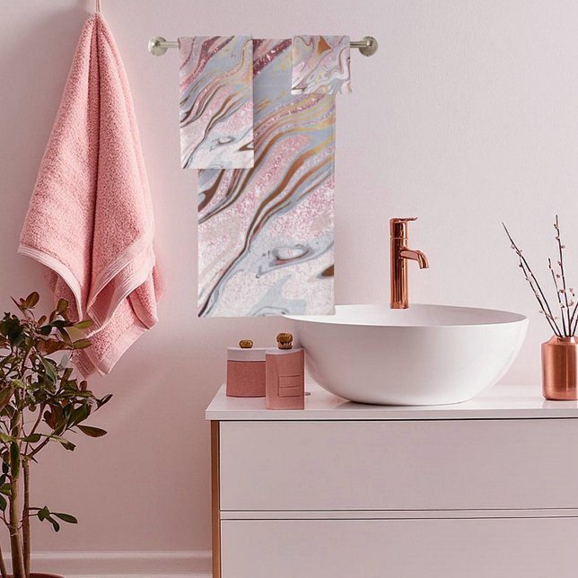 Rose gold glitter and marble bath towel set (Creator Uploaded)