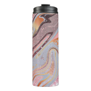 Rose gold glitter and marble thermal tumbler