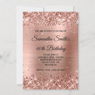 Rose Gold Glitter and Shiny Foil 40th Birthday Invitation
