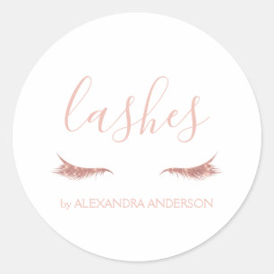 Rose Gold Glitter and Sparkle Eyelash Extension Classic Round Sticker