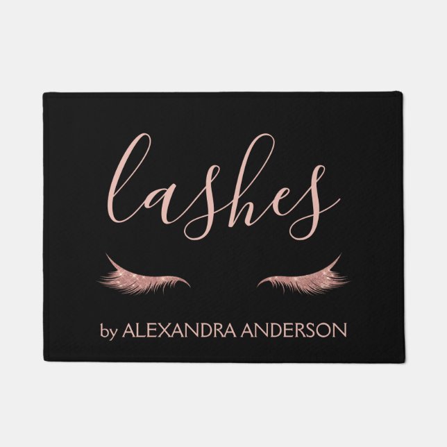 Rose Gold Glitter and Sparkle Eyelash Extension Doormat (Front)