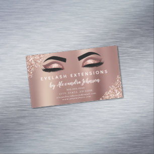 Rose Gold Glitter and Sparkle Eyelash Extension Magnetic Business Card