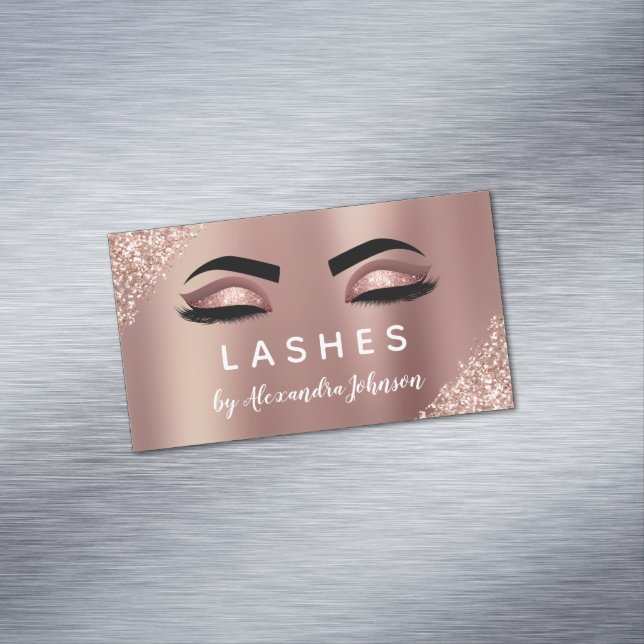 Rose Gold Glitter and Sparkle Eyelash Extension Magnetic Business Card (In Situ)