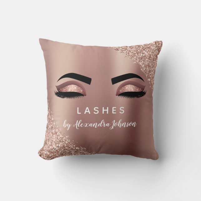Rose Gold Glitter and Sparkle Eyelash Extension Throw Pillow (Front)