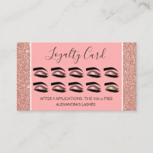 Rose Gold Glitter and Sparkle Eyelash Extensions Loyalty Card
