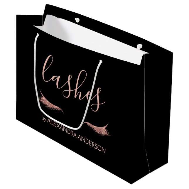Rose Gold Glitter and Sparkle Eyelashes Large Gift Bag (Front Angled)
