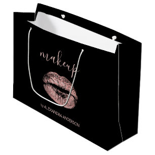 Rose Gold Glitter and Sparkle Lipstick Makeup Large Gift Bag