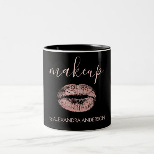 Rose Gold Glitter and Sparkle Lipstick Makeup Two-Tone Coffee Mug