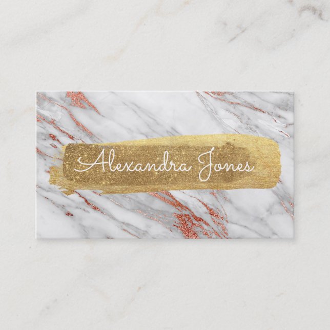 Rose Gold Glitter and Sparkle Marble Business Card (Front)