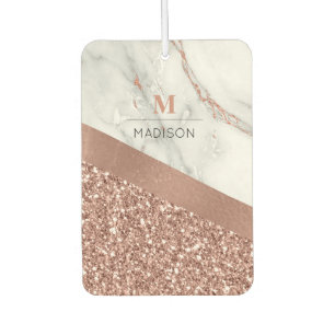 Rose Gold Glitter and Sparkle Marble Monogram  Air Freshener