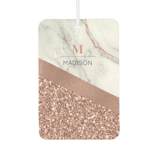 Rose Gold Glitter and Sparkle Marble Monogram  Air Freshener (Front)