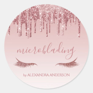 Rose Gold Glitter and Sparkle Microblading Classic Round Sticker