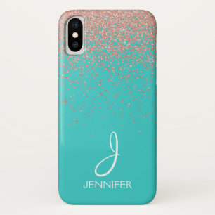 Rose Gold Glitter and Teal Monogram Case-Mate iPhone Case
