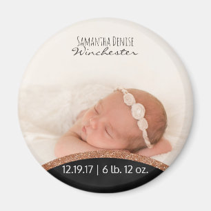 Rose Gold Glitter Baby Photo Birth Announcement Magnet