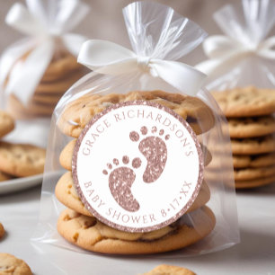 Rose Gold Glitter Baby Shower Feet Favour Sticker
