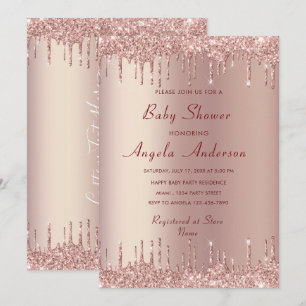 Rose Gold Glitter Baby Shower Invitation