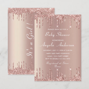 Rose Gold Glitter Baby Shower Invitations Example