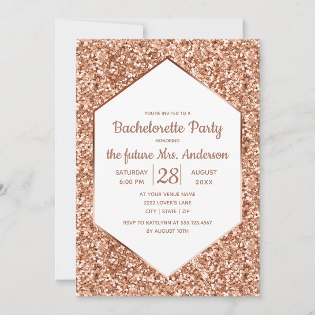 Rose Gold Glitter Bachelorette Party Invitation (Front)
