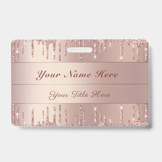 Rose Gold Glitter Badge Template Custom Name Text (Front)