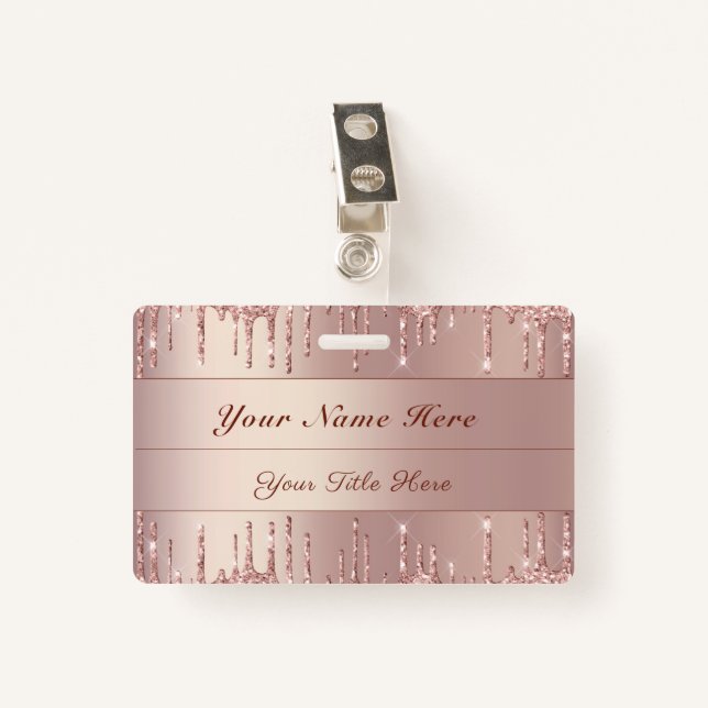 Rose Gold Glitter Badge Template Custom Name Text (Front with Clip)