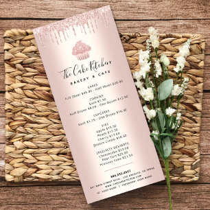 Rose Gold Glitter Bakery Cupcake Pastry Chef Menu
