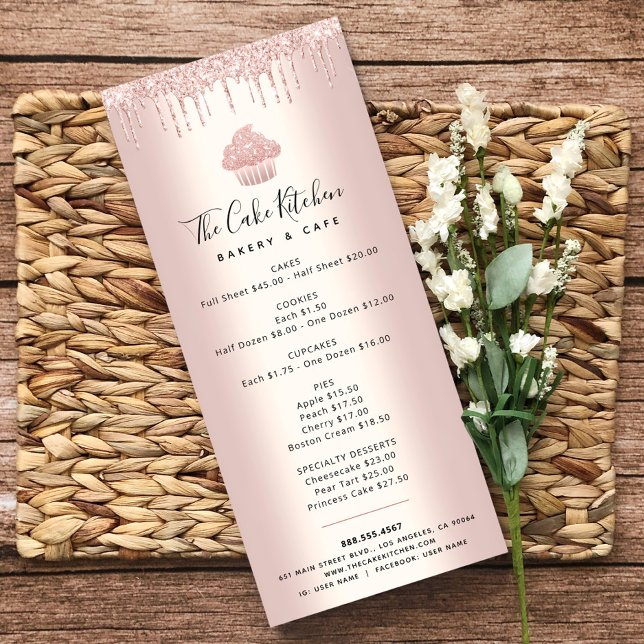 Rose Gold Glitter Bakery Cupcake Pastry Chef Menu  (Creator Uploaded)