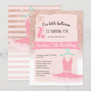 Rose Gold glitter ballerina tutu 5th birthday Invitation