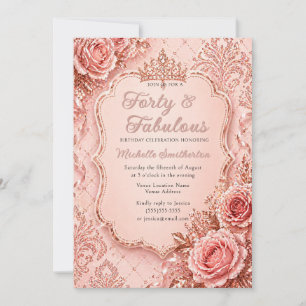 Rose Gold Glitter Balloon 40 and Fabulous Birthday Invitation
