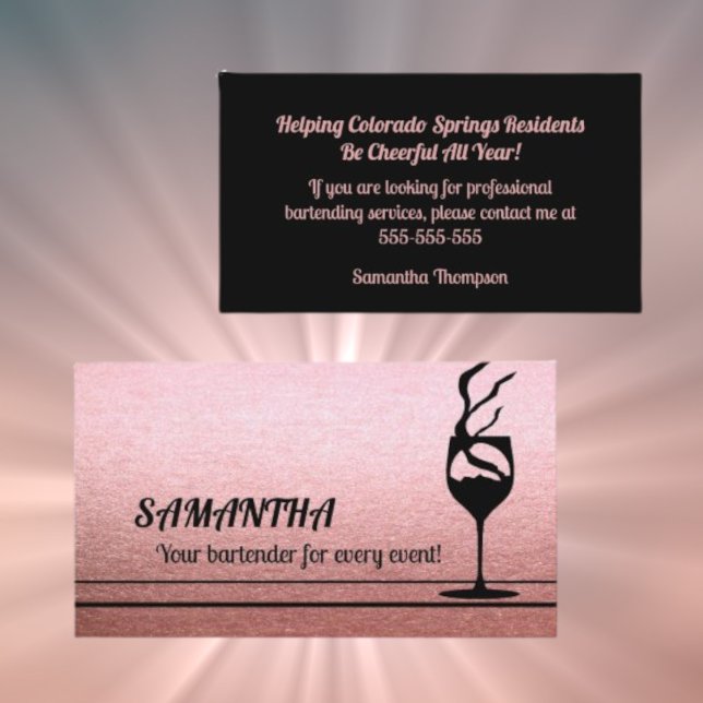 Rose Gold Glitter Bartender Event Business Card (Creator Uploaded)