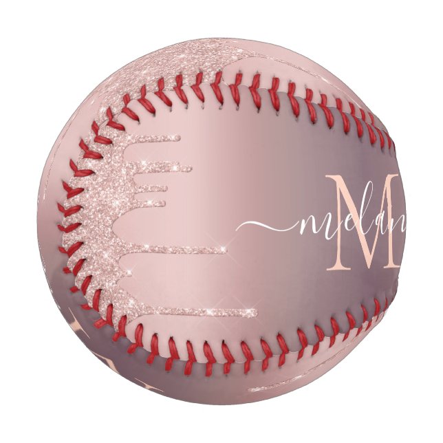 Rose Gold Glitter Baseball Custom Name Letter (Back Right)