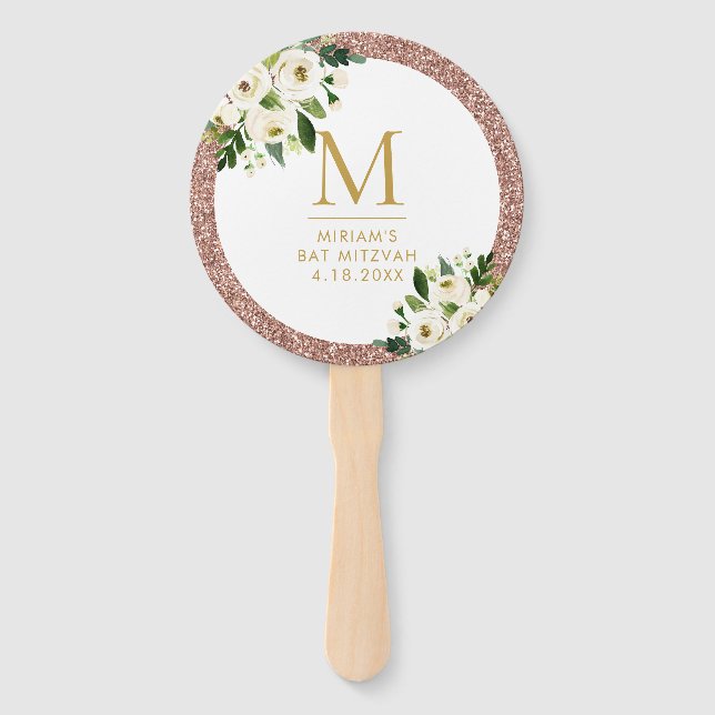 Rose Gold Glitter Bat Mitzvah Fan (Front)