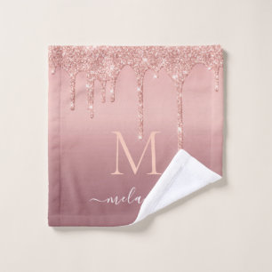 Rose Gold Glitter Bath Towels Custom Letter Name