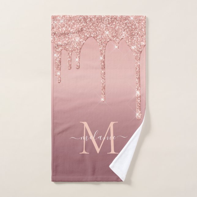 Rose Gold Glitter Bath Towels Custom Name Letter (Hand Towel)