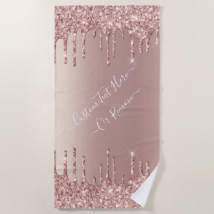 Rose Gold Glitter Beach Towel Custom Text Name