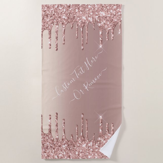 Rose Gold Glitter Beach Towel Custom Text Name (Front)