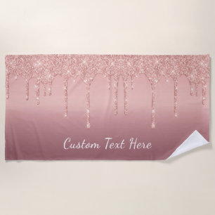 Rose Gold Glitter Beach Towel with Custom Text